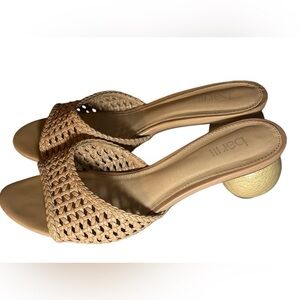Bar III Beige Woven Heels with Metallic Accent